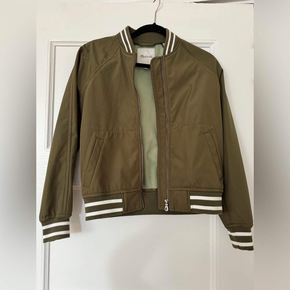 Madewell Varsity bomber jacket in army green